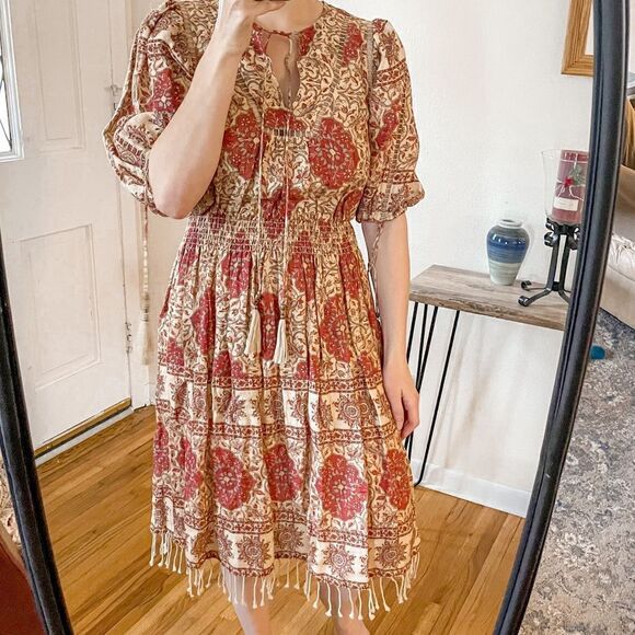 Zimmermann Tulsi Border Linen Midi Dress Jour-Echelle - Picture 1 of 9